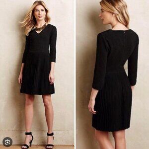 Ganni x Anthropologie Fulton Black Pleated Knit A-Line Dress XS